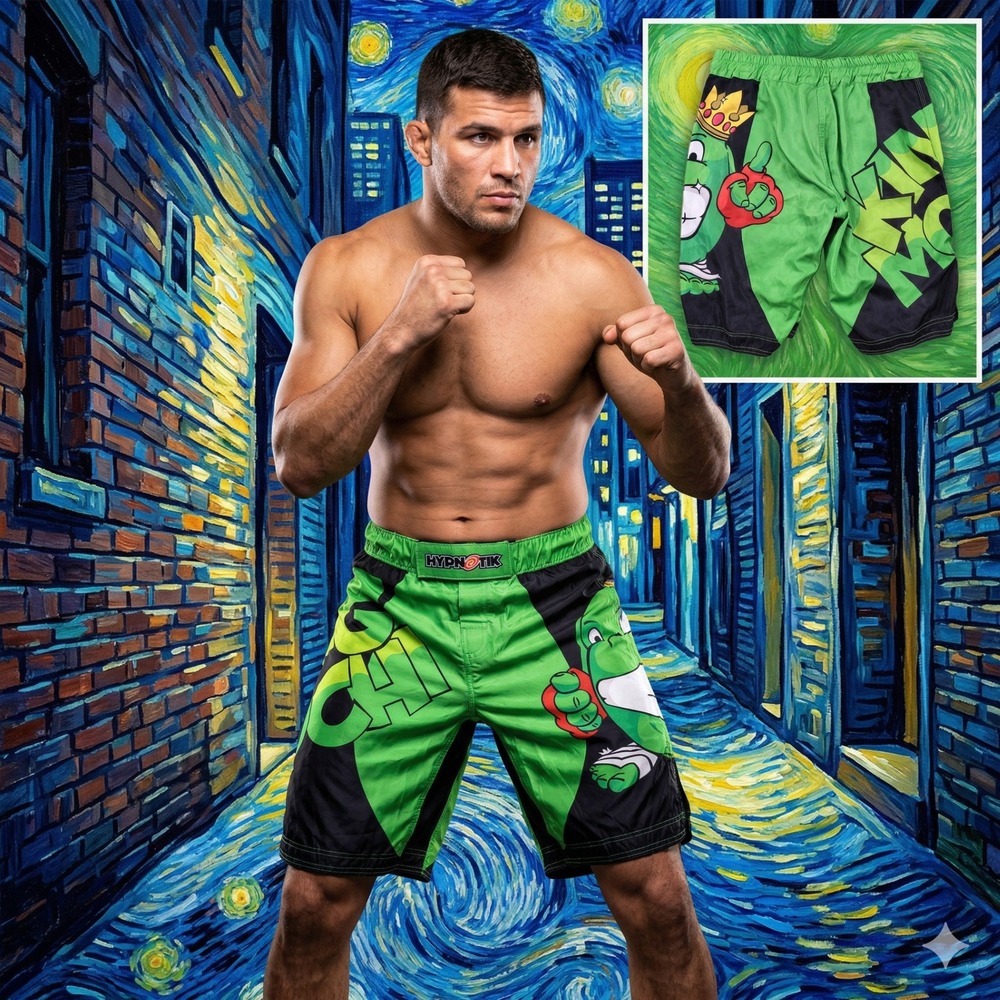Hypnotik‎ Mens XXL Green Black Fight Shorts Cho King Frog MMA BJJ Grappling